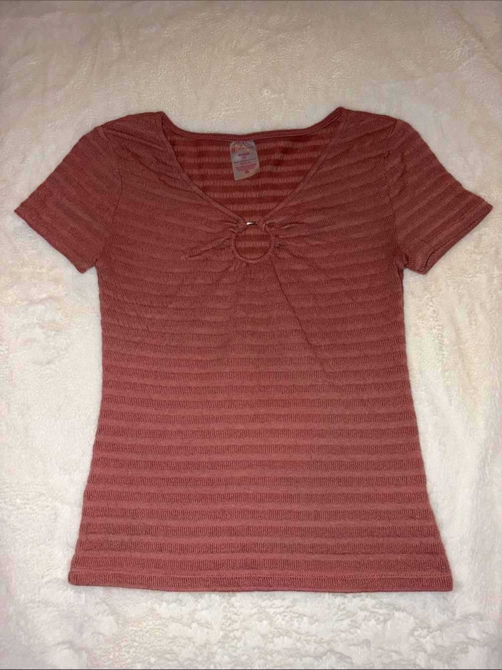 No Boundaries Rust Pink Short Sleeve Knit Top with Front Ring
